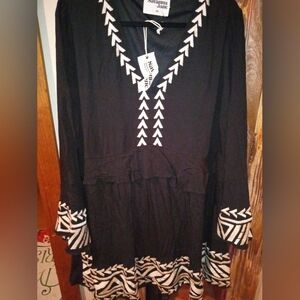 Savanna Jane Black Tunic with White Chevron Embroidery